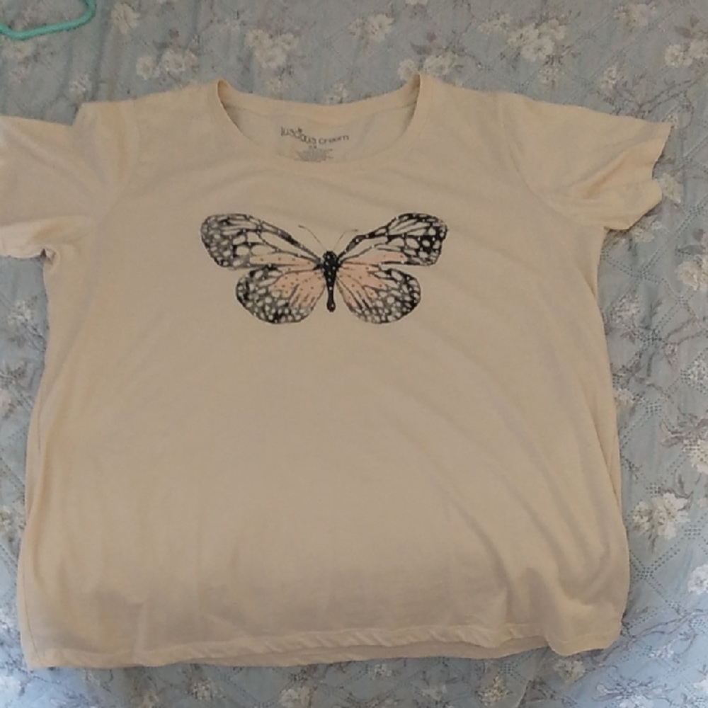 Butterfly Print Cream T-Shirt